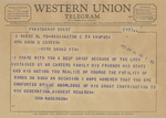 Telegram from Bob Anderson to Minnie Meacham Carter by Bob Anderson