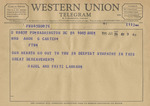 Telegram from Hazel and Fritz Lanham to Minnie Meacham Carter by Hazel Lanham and Fritz Lanham