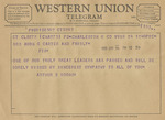 Telegram from Arthur B. Koons to Minnie Meacham Carter and Family by Arthur B. Koons