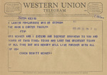 Telegram from Coach Dewitt Weaver to the Amon G. Carter Family by Dewitt Weaver