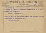 Telegram from Sarena and Bob to Minnie Meacham Carter