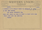 Telegram from Tulema to Minnie Meacham Carter