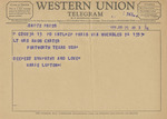 Telegram from Marie Lupton to Minnie Meacham Carter