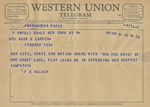 Telegram from F. B. Walker to Minnie Meacham Carter by F. B. Walker