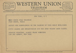 Telegram from Rudolph Guenther and Albert Frank Guenther, to the Fort Worth Star Telegram