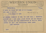 Telegram from John Wheeler to Minnie Meacham Carter by John Wheeler