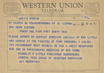 Telegram from Franklin R. Little to Minnie Meacham Carter