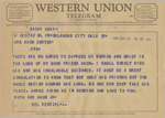 Telegram from Del Rentzel to Minnie Meacham Carter by Del Rentzel