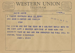 Telegram from John L. Gray to Minnie Meacham Carter and Family by John L. Gray