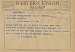 Telegram from E. H. Thornton Jr. to Minnie Meacham Carter by E. H. Thorton Jr.