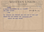 Telegram from Jessie and Andy Woods to Minnie Meacham Carter by Jessie Woods and Andy Woods