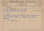 Telegram from W. H. Francis, Jr. to Minnie Meacham Carter by W. H. Francis Jr.