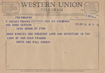 Telegram from Oveta and Will Hobby to Minnie Meacham Carter by Oveta Hobby and Will Hobby