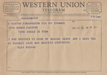 Telegram from Olga Wiess to Minnie Meacham Carter by Olga Wiess