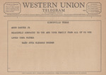 Telegram from Mary Etta Kleberg Sugden to Amon Carter, Jr.