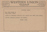 Telegram from Hollis B. Wood to Amon G. Carter, Jr. by Hollis B. Wood