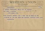 Telegram from Margaret to Minnie Meacham Carter