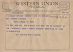 Telegram from Reverend Mother Mary Clare Cronly to Mrs. Winnie Carter by Mary Clare Cronly