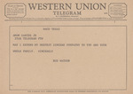 Telegram from Bud Watson to Amon G. Carter, Jr. by Bud Watson