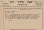 Telegram from C. G. Tinsley, on behalf of J. S. Bridwell, to Amon G. Carter, Jr. by C. G. Tinsley