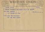 Telegram from Pat and Fred Avery to Minnie Meacham Carter by Pat Avery and Fred Avery