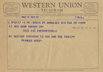 Telegram from Frances Hyde to Minnie Meacham Carter by Frances Hyde