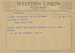 Telegram from Mr. and Mrs. Raymond B. Kelly to Minnie Meacham Carter