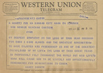 Telegram from Harry Darby to Minnie Meacham Carter by Harry Darby