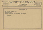 Telegram from A. S. Johnson to Ruth Carter Johnson by A. S. Johnson