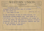 Telegram from Bea and George Thompson to Minnie Meacham Carter by Bea Thompson and George Thompson