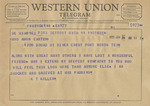 Telegram from K. T. Keller to Minnie Meacham Carter