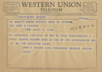 Telegram from John F. Gordon to Minnie Meacham Carter by John F. Gordon