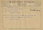 Telegram from Wayne R. Howell to Minnie Meacham Carter by Wayne R. Howell