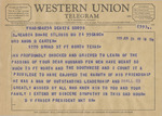 Telegram from D. V. Fraser to Minnie Meacham Carter by D. V. Fraser