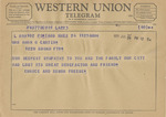 Telegram from Eunice and Simon Freese to Minnie Meacham Carter by Eunice Freese and Simon Freese