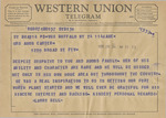 Telegram from Larry Bell to Minnie Meacham Carter by Larry Bell