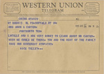 Telegram from Rice Tilley to Minnie Meacham Carter by Rice Tilley