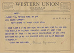 Telegram from John Jay Hopkins to Minnie Meacham Carter by John Kay Hopkins