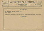 Telegram from M. B. Amstater to J. Lee Johnson, III and Ruth Carter Johnson by M. B. Amstater