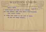 Telegram from Mr. and Mrs. Frank Starzel to Minnie Meacham Carter