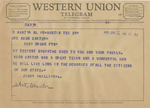 Telegram from Jimmy Phillips to Minnie Meacham Carter by Jimmy Phillips