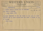 Telegram from Fred Hyer to Minnie Meacham Carter by Fred Hyer