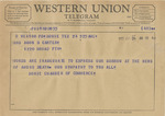 Telegram from the Bowie Chamber of Commerce to Minnie Meacham Carter by Bowie Chamber of Commerce