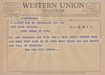 Telegram from Wag and Cete Green to Minnie Meacham Carter by Wag Green and Cete Green