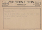 Telegram from Jim Goodson to Amon G. Carter, Jr. by Jim Goodson