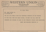 Telegram from Nancy and Dorrance Roderick, Jr. to Amon G. Carter, Jr. by Nancy Roderick and Dorrance Roderick