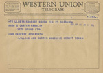 Telegram from Lillian and Carter Magendie to Amon G. Carter Family