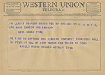 Telegram from Arnold Rubin to Minnie Meacham Carter and Family by Arnold Rubin