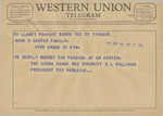 Telegram from V. L. Williams to Amon G. Carter Family by V. L. WIlliams