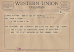 Telegram from the Executive Committee Board of Directors and The Staff Members of the Womans Club to Minnie Meacham Carter